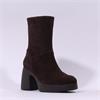Wonders Lady Platform Block Heel Boot - Brown Suede